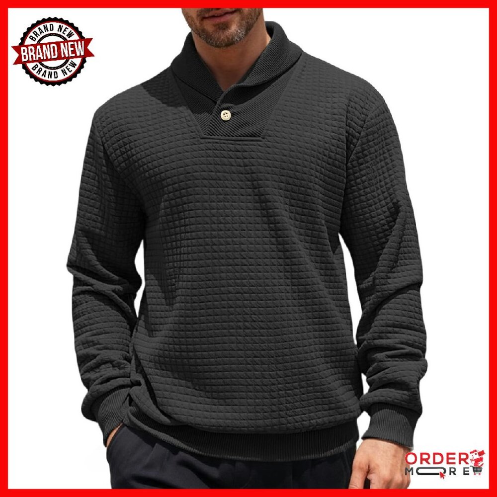 Men's Slim Fit Shawl Collar Waffle Pullover Sweater Long Sleeve